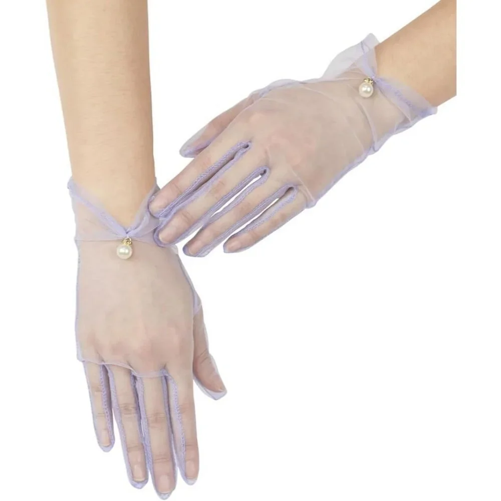 Women's Lavender Evening Pearl Short Gloves Wedding Dance Party Tea Accessories